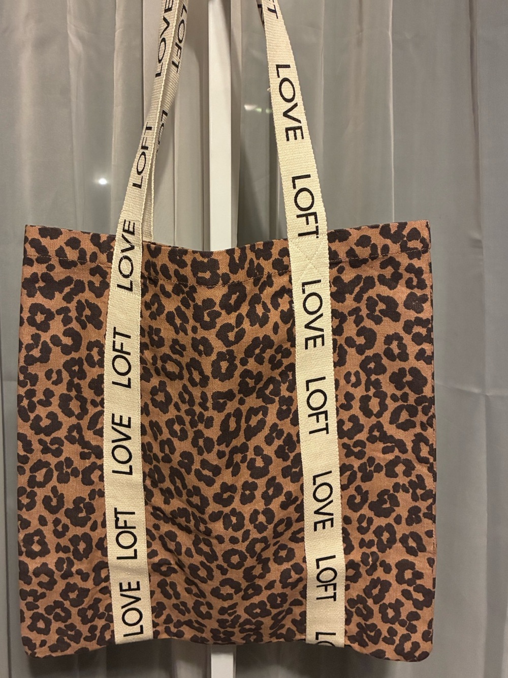 LOFT Leopard Print Canvas Tote with Branded Cream Straps NWOT